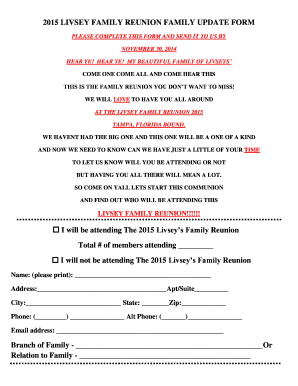 2015 LIVSEY FAMILY REUNION FAMILY UPDATE FORM - livseyfamilyreunion