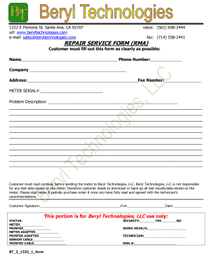 REPAIR SERVICE FORM RMA - bberyltechnologiesbbcomb