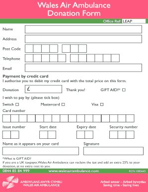 Wales Air Ambulance Donation Form