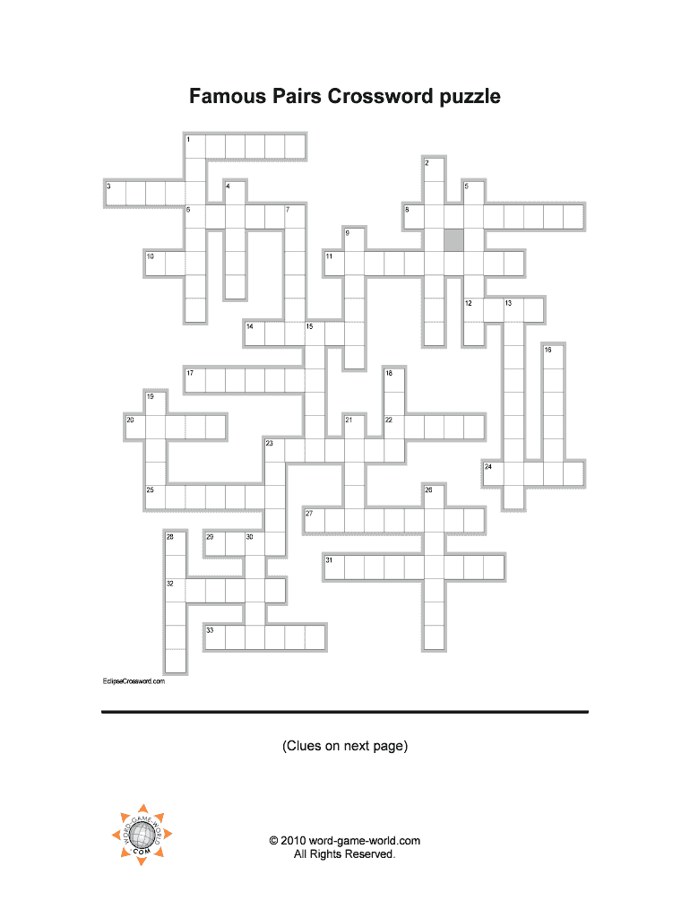 Famous Pairs Crossword Puzzle Fill Online, Printable, Fillable, Blank
