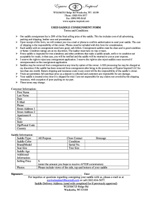 Fillable Online USED SADDLE CONSIGNMENT FORM Terms and Conditions Fax ...