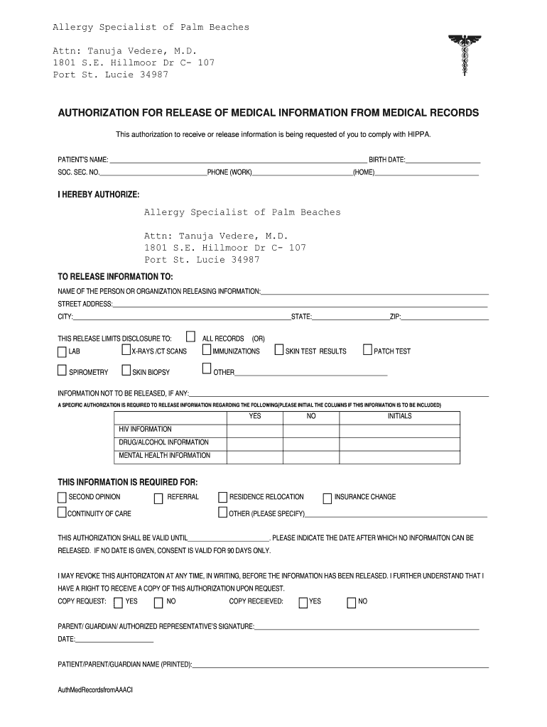 Fillable Online Allergy Specialist of Palm Beaches ADVANCED ALLERGY