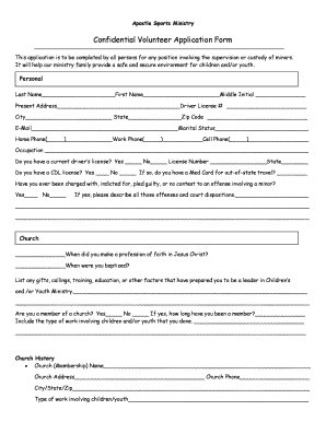 Confidential Volunteer Application Form - apostlesports.com