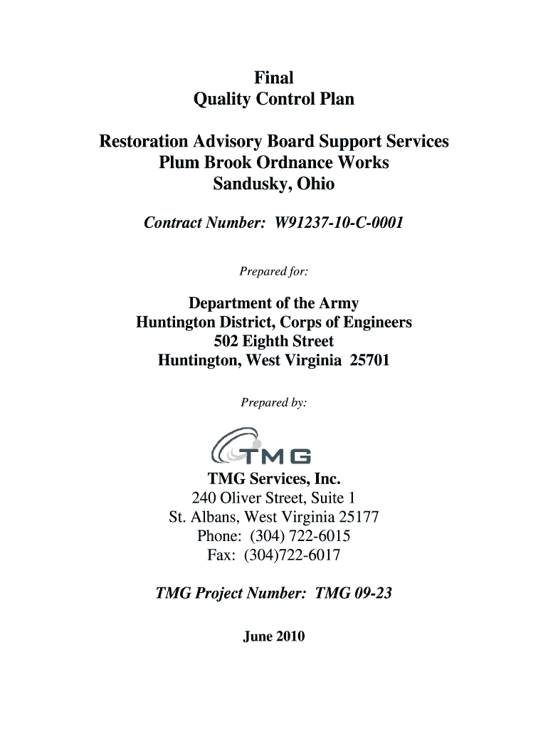 Fillable Online lrh-apps usace army Final Quality Control Plan ...