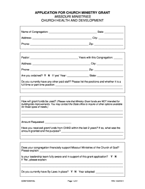 APPLICATION FOR CHURCH MINISTRY GRANT - cogamo.org