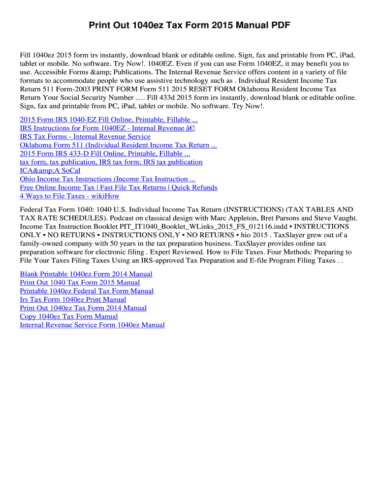 Fillable Online 64 140 157 Print Out 1040ez Tax Form 2015 Manual PDF