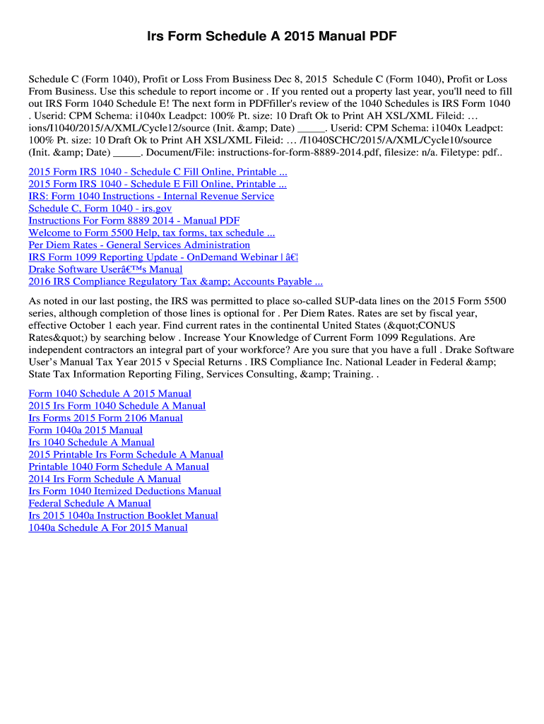 Fillable Online 64 140 157 Irs Form Schedule A 2015 Manual PDF - 64 140 ...