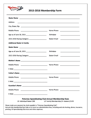 I 130 form fee - 2015-2016 Simplified Potomac Speedskating Club Membership Form - potomacspeedskating