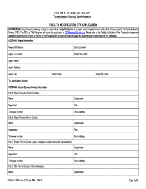 TSA Facility Modification OTA Application