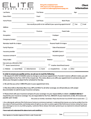Fillable Online physioandmore Bring this completed form Client with you ...