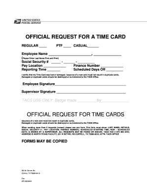 OFFICIAL REQUEST FOR A TIME CARD - Letter Carrier Network - miscellaneousforms lettercarriernetwork