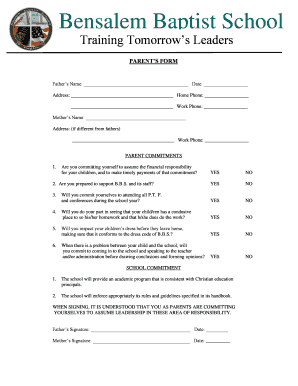 Recipe book templates - PARENTS FORM