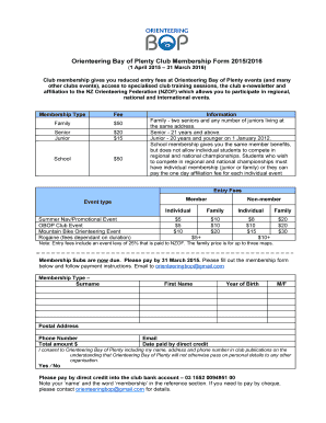 Orienteering Bay of Plenty Club Membership Form 2015/2016 - obop org