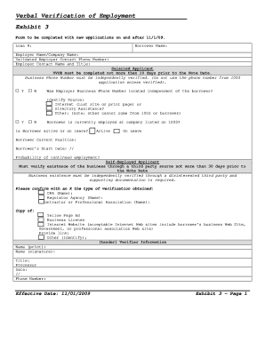 Verbal Verification of Employment Form