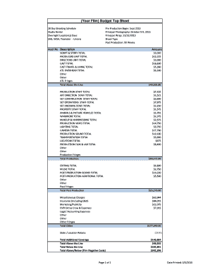 (Your Film) Budget Top Sheet