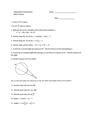 Fillable Online Trigonometry Review Sheet Name Math 3 Honors Fax Email Print Pdffiller Fillable Online Trigonometry Review Sheet Name Math 3 Honors Fax Email Print Pdffiller