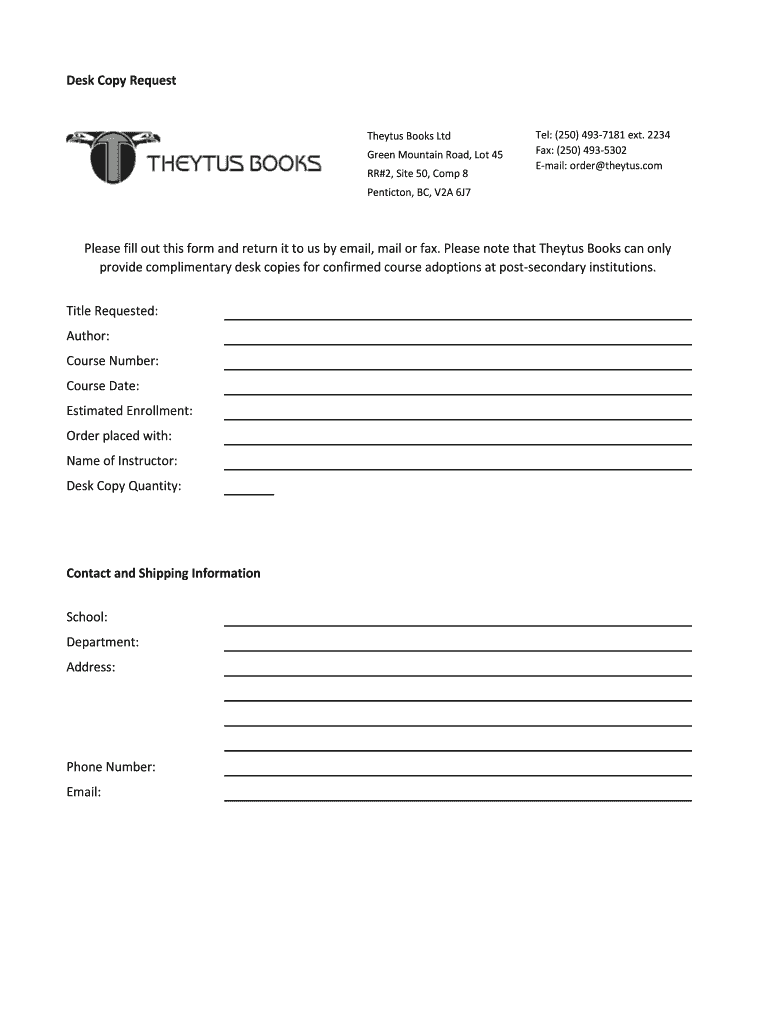 Fillable Online Desk Copy Request Fax Email Print pdfFiller