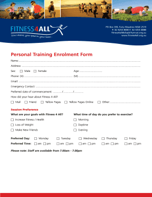 Personal Training Enrolment Form - Fitness 4 All - fitness4all org