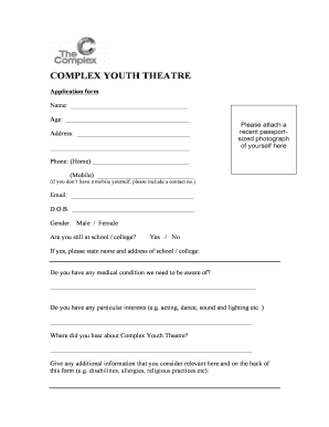 Fillable Online thecomplex COMPLEX YOUTH THEATRE application form ...