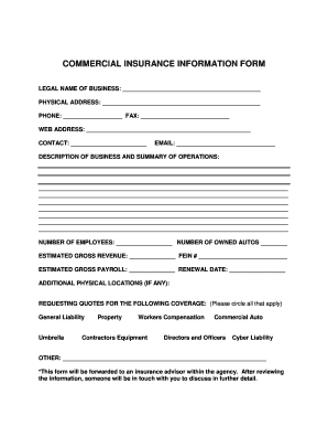 COMMERCIAL INSURANCE INFORMATION FORM - oconnoragency