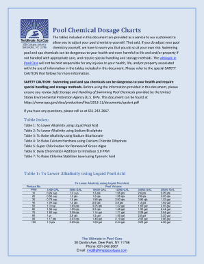 Fillable Online Pool Chemical Dosage Charts Fax Email Print - pdfFiller