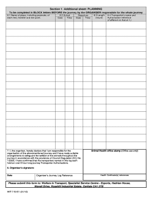 Section 1: Additional sheet: PLANNING