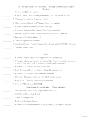 AUTOMOTIVE SERVICES FINANCE DEALER FUNDING CHECKLIST ...