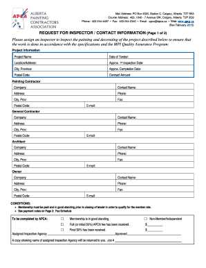 APCA REQUEST FOR ASSIGNMENT OF AN INSPECTOR