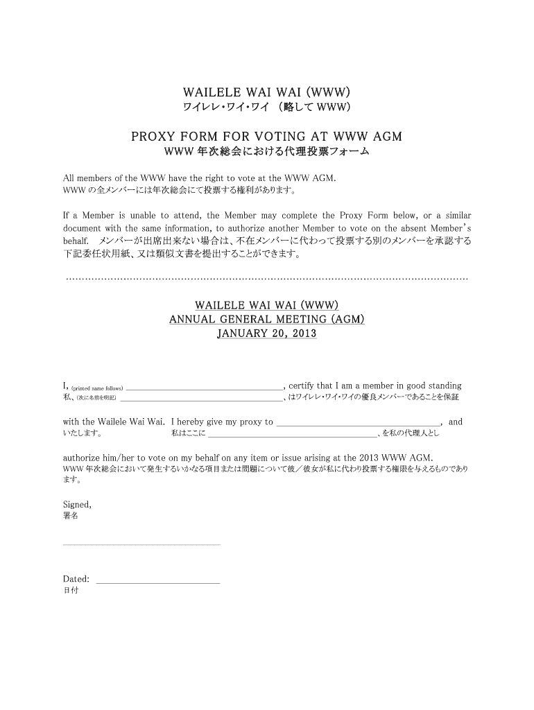 Fillable Online PROXY FORM FOR VOTING AT WWW AGM - bwailelewaiwaibbcomb ...