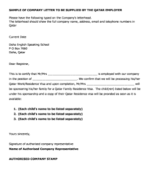 SAMPLE OF COMPANY LETTER TO BE SUPPLIED BY THE QATAR EMPLOYER - dess