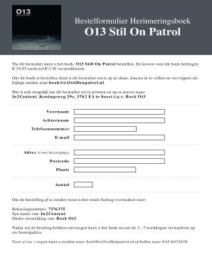 Bestelformulier Herinneringsboek O13 Stil On Patrol