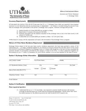J-1 Exchange Visitor Insurance and Waiver Statement