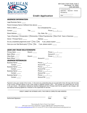 Business Credit Application Form