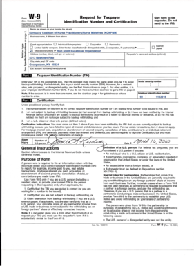 Form W-9 Request for Taxpayer Identification Number and Certification