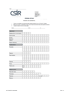 CSIR Personal Details Form
