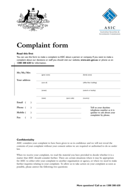 ASIC Complaint Form