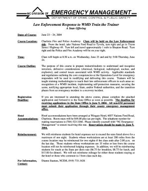 Training certification sample - Le_response_wmd_flyer_charlotte.doc. Enter-friendly version of Professional Reference Check (Form HR 008) to check reference(s) of candidate(s). Created from Word version of form. - nccrimecontrol