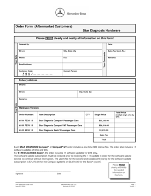 Mercedes-Benz USA Star Diagnosis Order Form