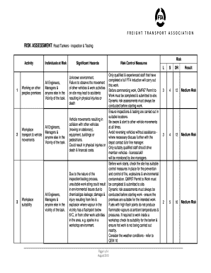 Fillable Online RISK ASSESSMENT: Road Tankers - Inspection & Testing ...