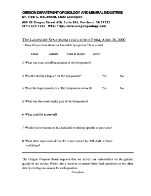 The landslide symposium evaluation form, april 26, 2007 - Oregon ... - oregongeology