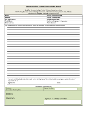 Camosun College Parking Violation Ticket Appeal