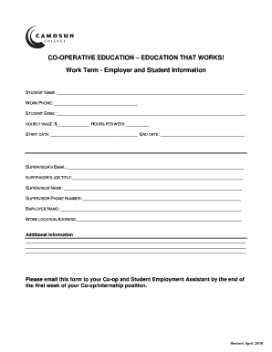 Co-op Education Employer and Student Information Form