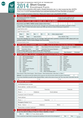 Manukau Institute of Technology Short Course Enrolment Form