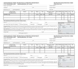 Ashwaubenon Recreation Registration Form