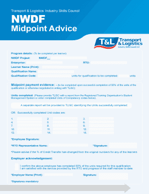 Transport & Logistics Industry Skills Council Midpoint Advice Form