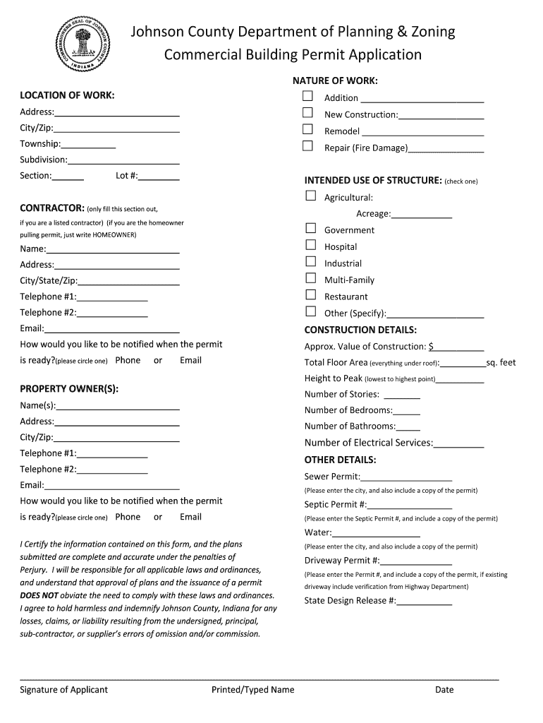 Fillable Online Commercial Building Packet Johnson County Indiana