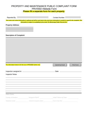 Property and Maintenance Public Complaint Form