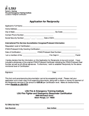 Application for Reciprocity - LSU Fire and Emergency Training Institute - feti lsu