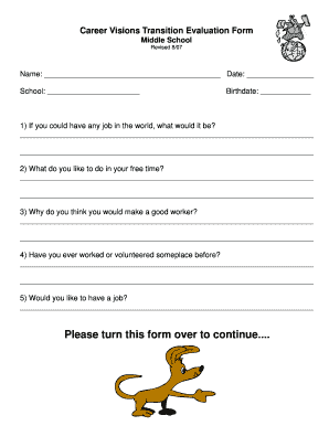 Career Visions Transition Evaluation Form