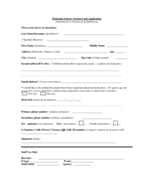 Peninsula Library System Card Application